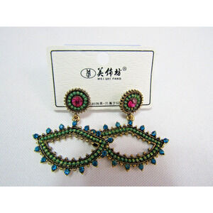 Mei Shi Fang‎ Rhinestone Aztec Dangley Post Earrings Native American Boho